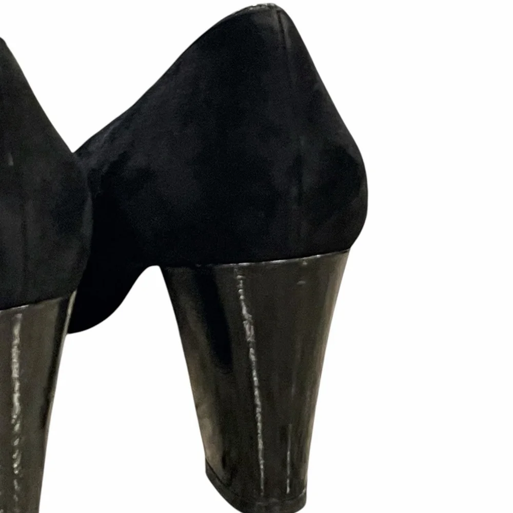 Enzo Angiolini Womens 9.5M Eatotiana Pumps Block Heel Suede Patent Accent Black